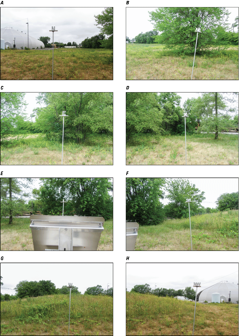 Eight photographs, one every 45 degrees from north at Rain Gage at West Pullman at
                  Chicago, Illinois.