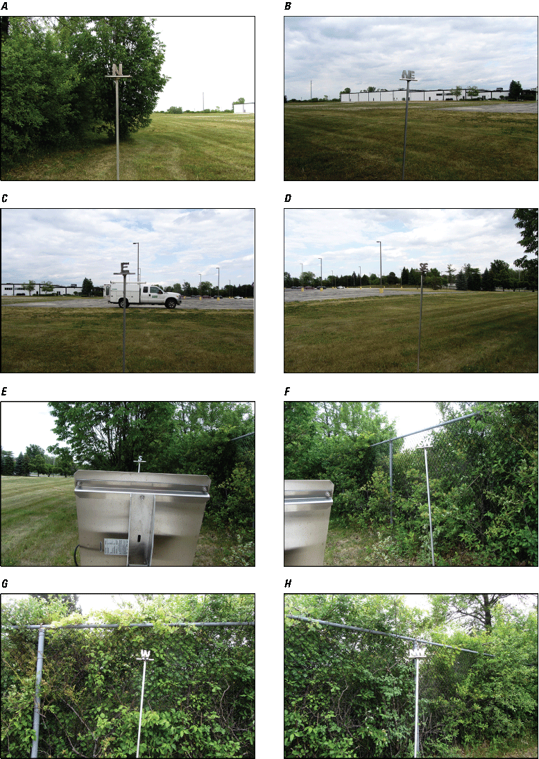 Eight photographs, one every 45 degrees from north at Rain Gage at Orland Park, Illinois.