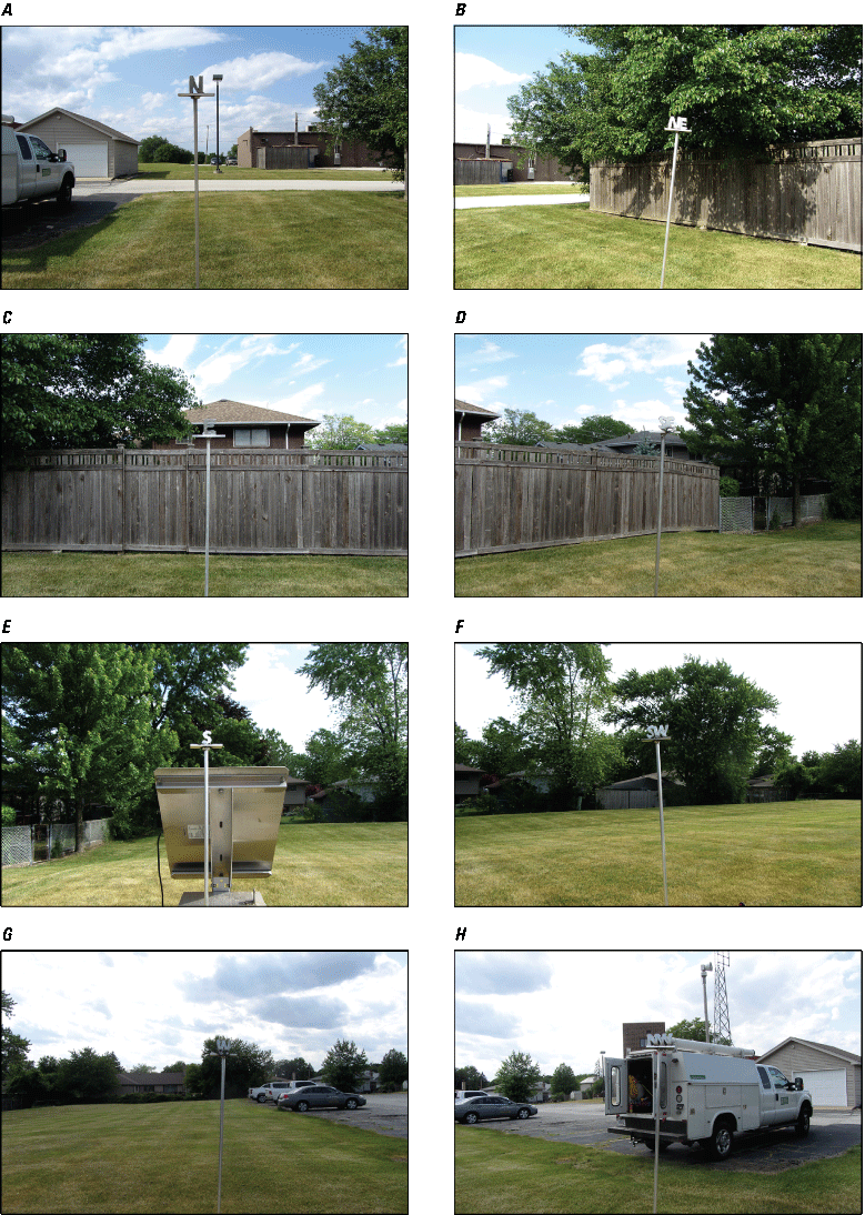 Eight photographs, one every 45 degrees from north at Rain Gage at Oak Forest, Illinois.