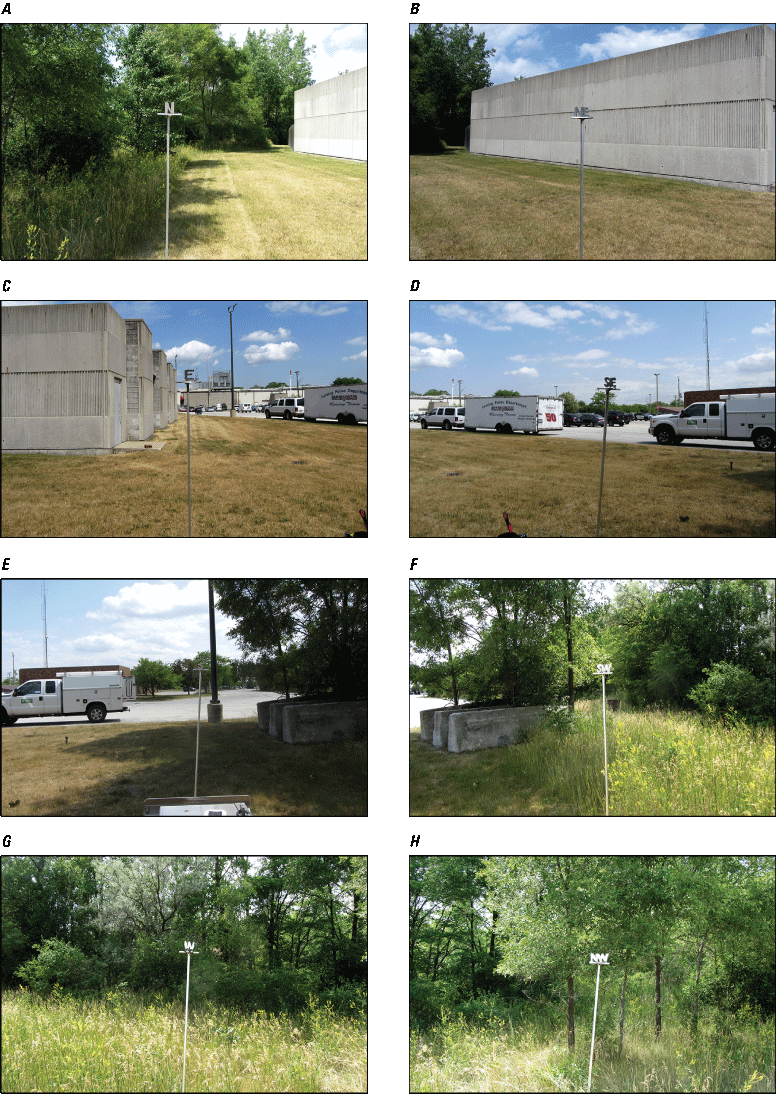 Eight photographs, one every 45 degrees from north at Rain Gage at Lansing, Illinois