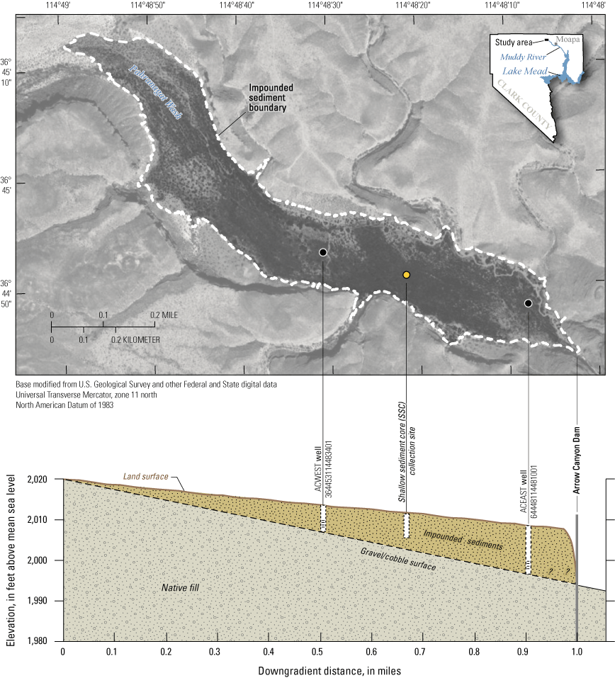 2. Wells ACEAST and ACWEST reach the Gravel/Cobble Surface below the impounded sediments,
                        while the shallow sediment core (SSC) does not.