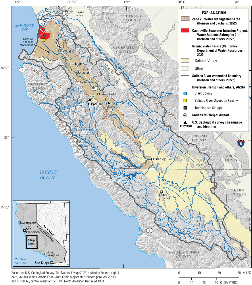 1.	The Salinas River watershed is along California’s central coast and includes nine
                     major cities, two major highways, and one river.