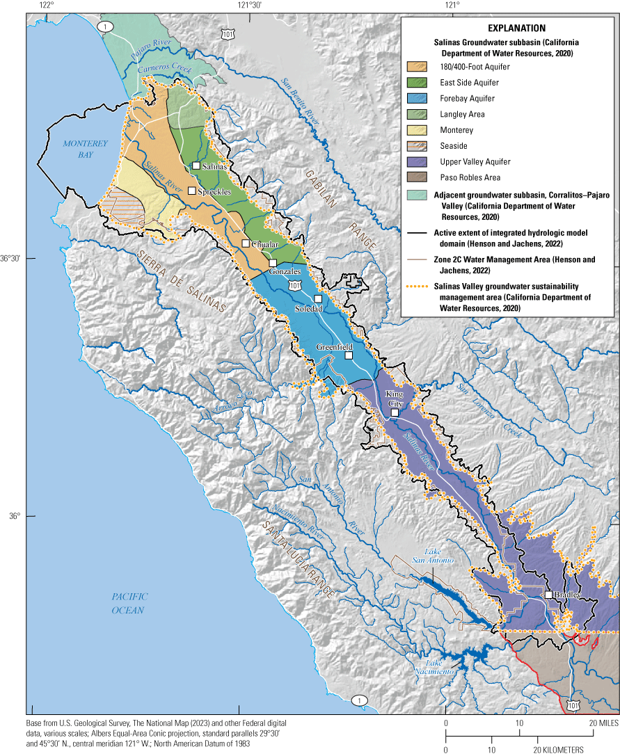 11. Salinas Valley groundwater subbasins include Paso Robles Area, Upper Valley Aquifer,
                        Seaside, Monterey, 180/400-Foot Aquifer, and Langley Area.