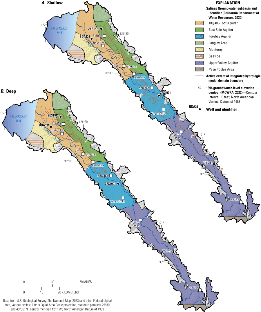 12. Lateral groundwater gradients align with the Salinas River channel and decrease
                           northwest toward the coast in both aquifer zones.