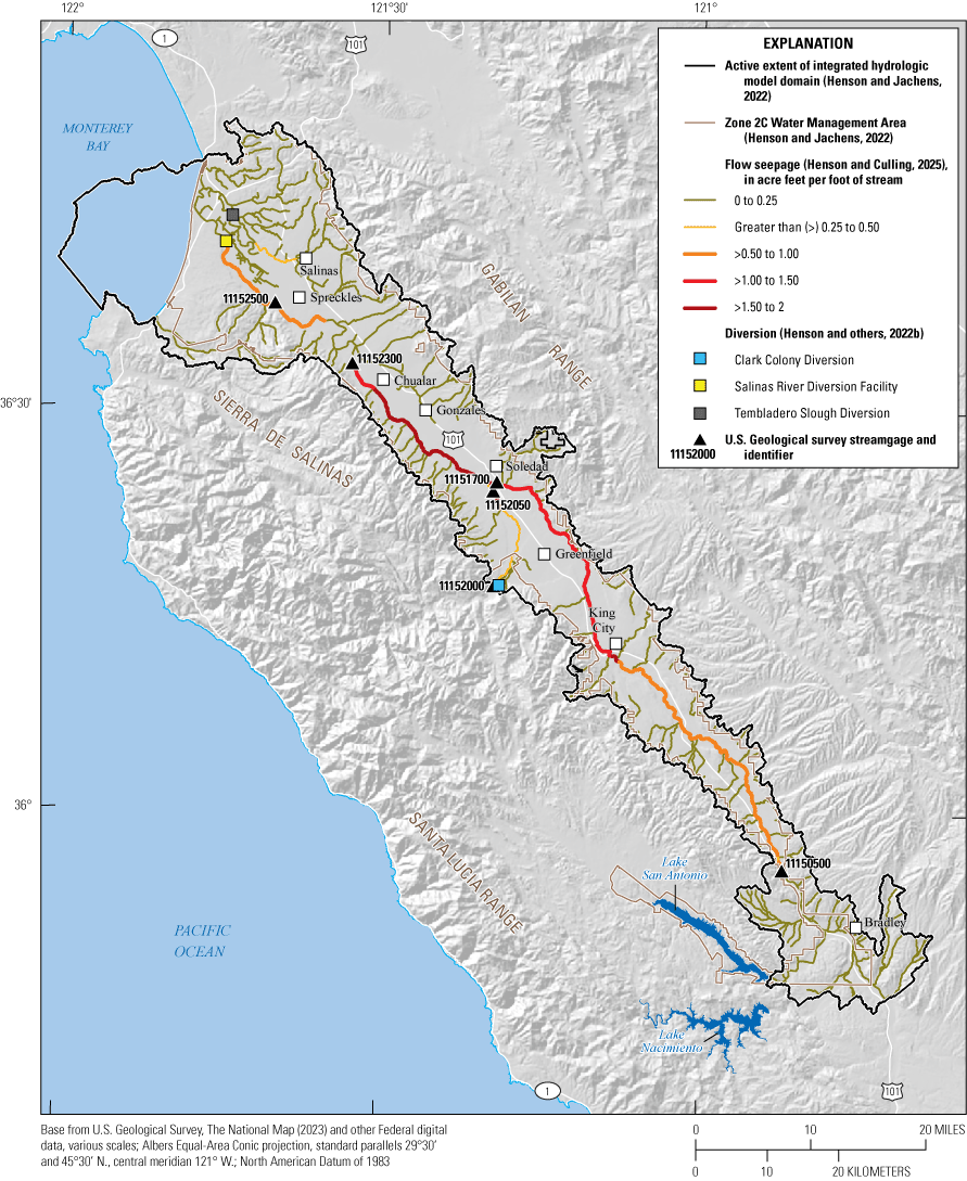 21. Most streamflow seepage occurs along the Salinas River with maximum seepage occurring
                              in the middle third of the valley.