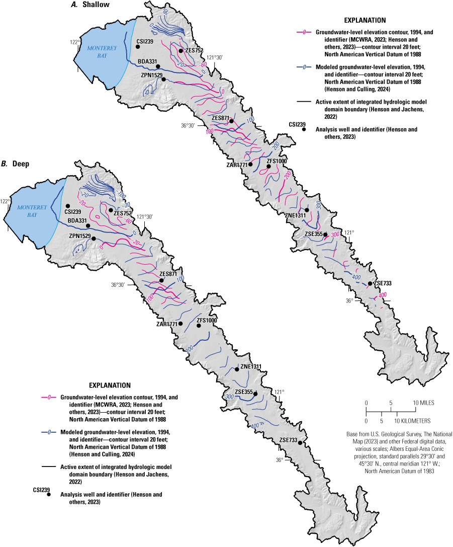 35. Modeled groundwater-level contours are higher than previously mapped but have
                              similar magnitude and regional flow direction.
