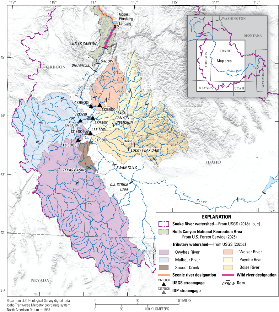 The Snake River at Weiser site is upstream from the Hells Canyon Complex dams and
                     receives sediment from six upstream tributary watersheds.