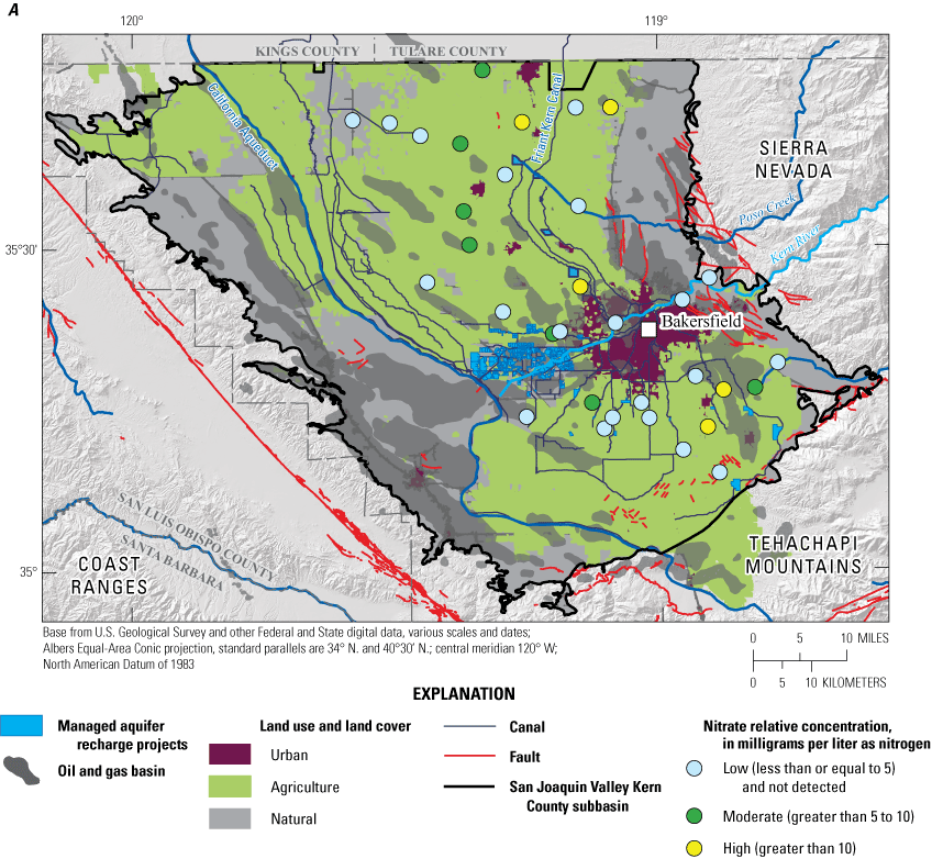 15.	Map showing the locations of sampled domestic wells in the Kern County subbasin
                           with high relative concentrations.