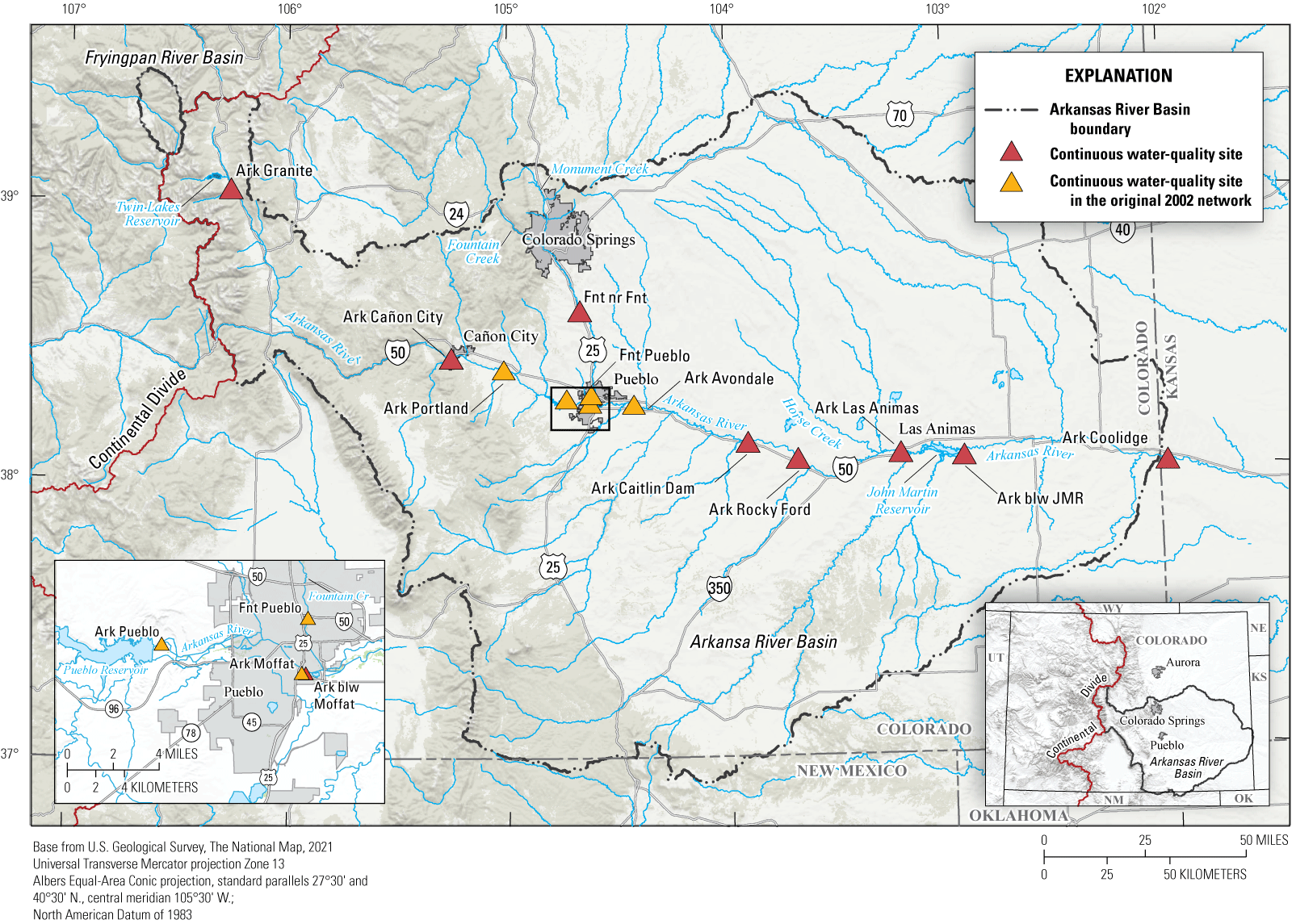 Water-quality sites are on the Arkansas River.
