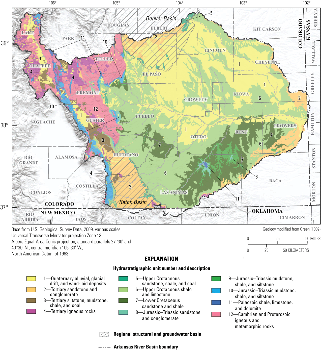 The basin is mostly Upper Cretaceous shale and limestone; and Quaternary alluvial,
glacial drift, and wind-laid deposits.