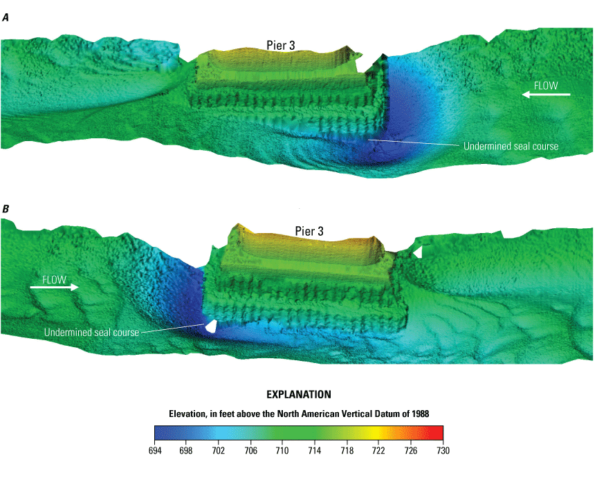 Visualization of channel bottom and sides of pier at Interstate 635 bridge over the
Missouri River in Kansas City, Missouri.