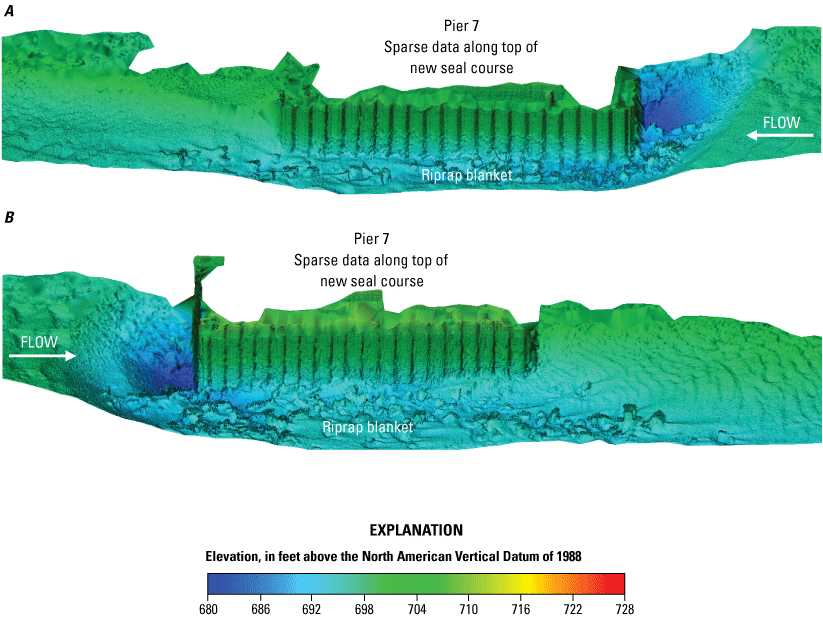 Visualization of channel bottom and sides of pier at Interstate 435 bridge over the
Missouri River in Kansas City, Missouri.