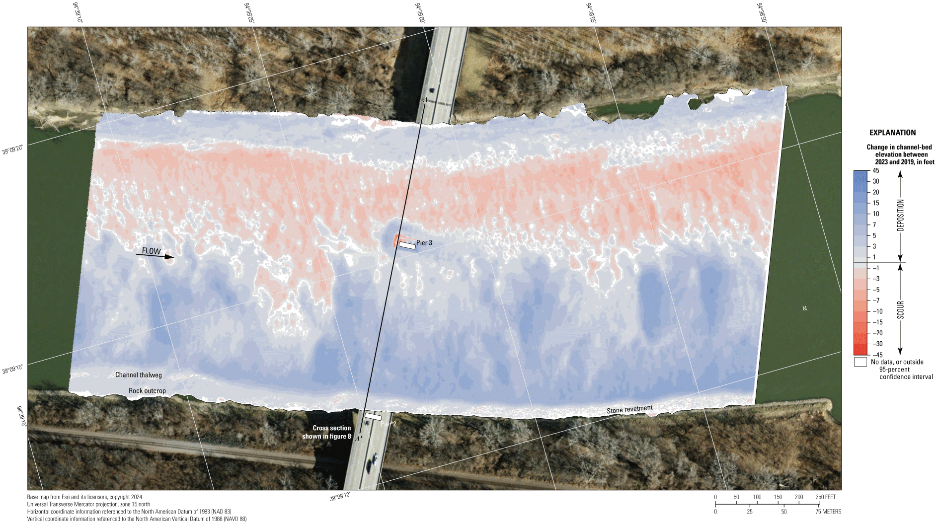 Difference between surveys at the Interstate 635 bridge in Kansas City on August 8,
2023, and August 13, 2019.