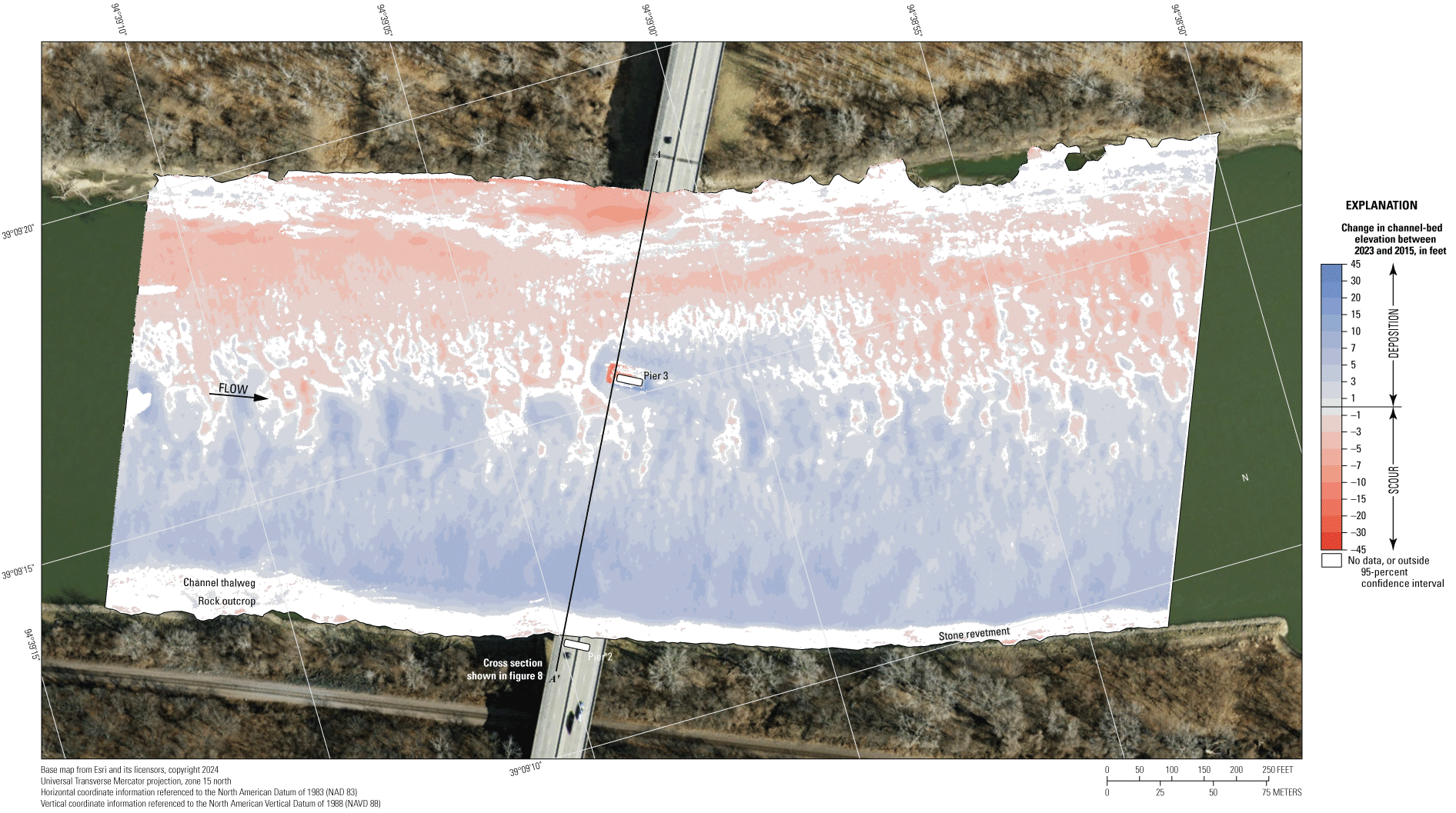 Difference between surveys at the Interstate 635 bridge in Kansas City on August 8,
2023, and June 2, 2015.