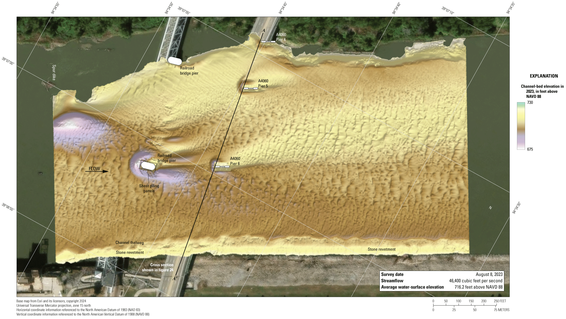 The Missouri River channel bottom at the State Highway 9 bridge in Kansas City on
August 8, 2023.