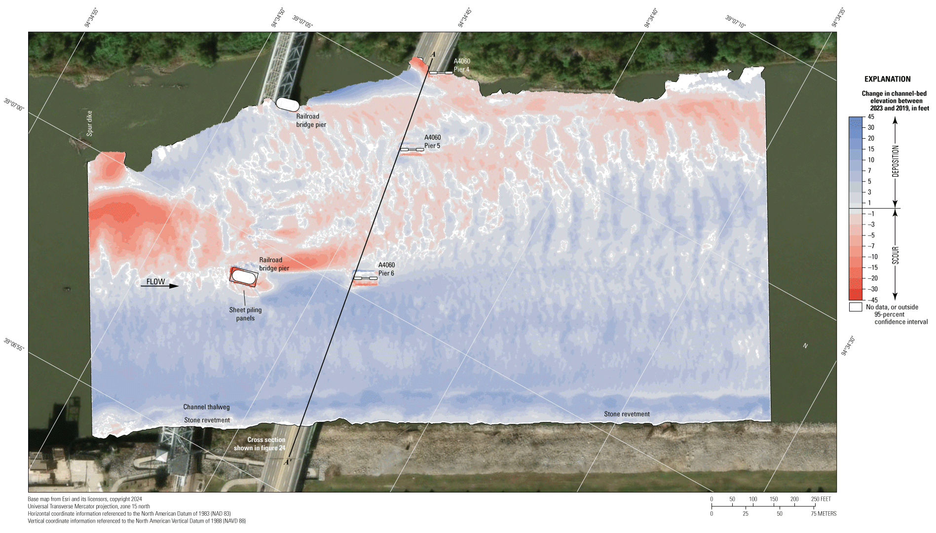 Difference between surveys at the State Highway 9 bridge in Kansas City on August
8, 2023, and August 13, 2019.