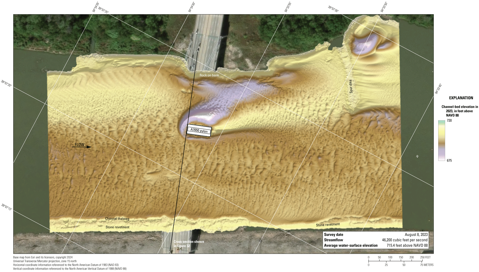 The Missouri River channel bottom at the Interstate 35 bridge in Kansas City on August
8, 2023.