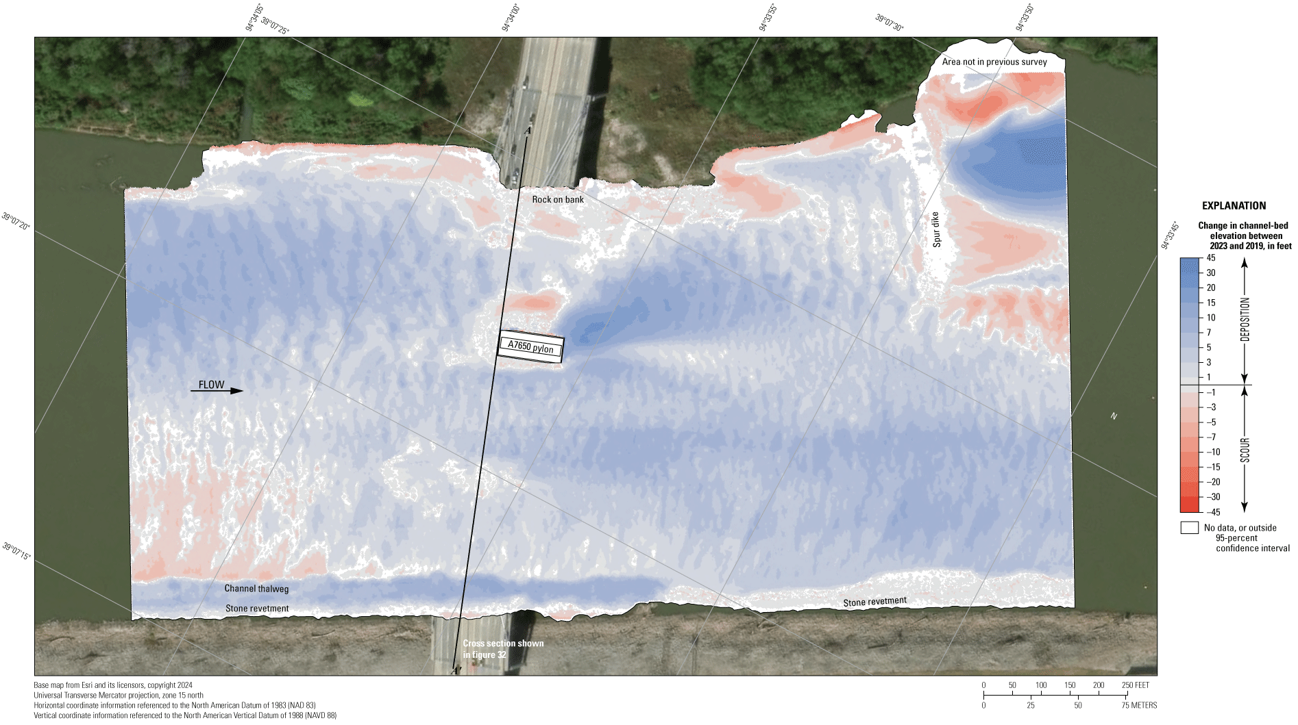 Difference between surveys at the Interstate 35 bridge in Kansas City on August 8,
2023, and August 14, 2019.