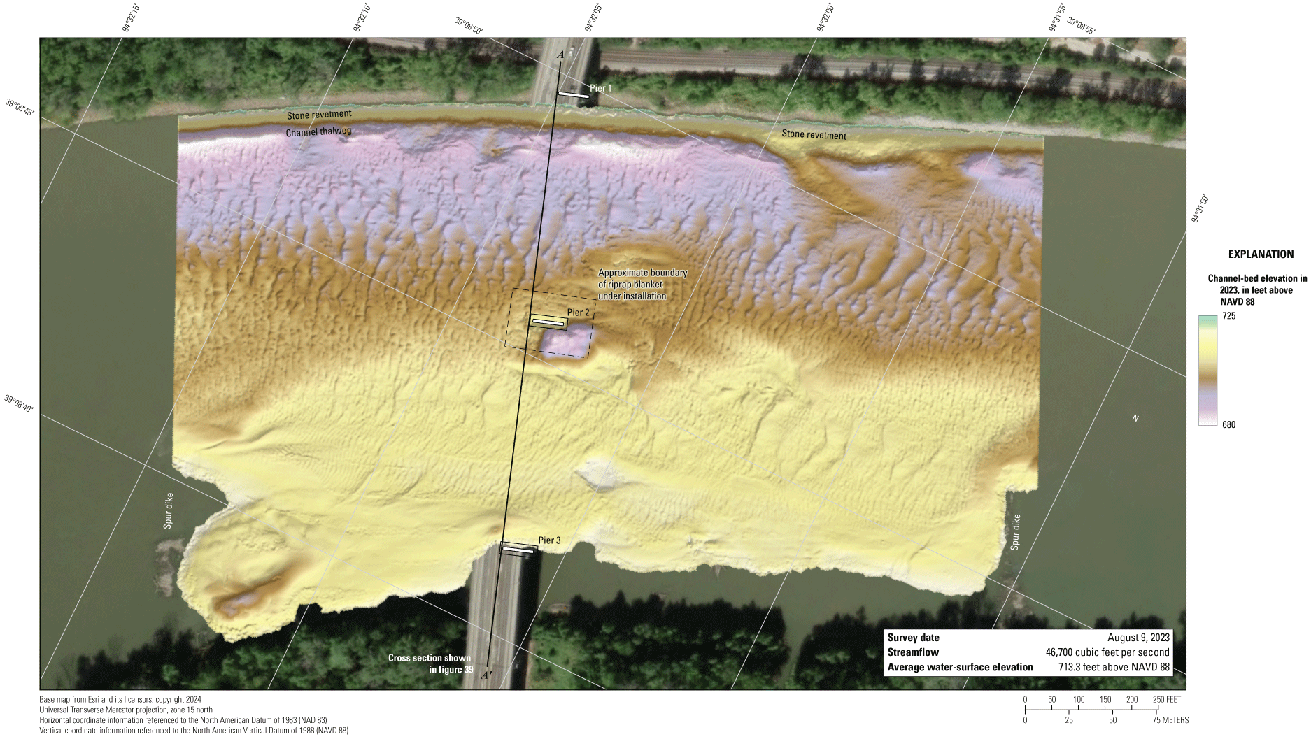 The Missouri River channel bottom at the Missouri Highway 269 bridge in Kansas City
on August 9, 2023.
