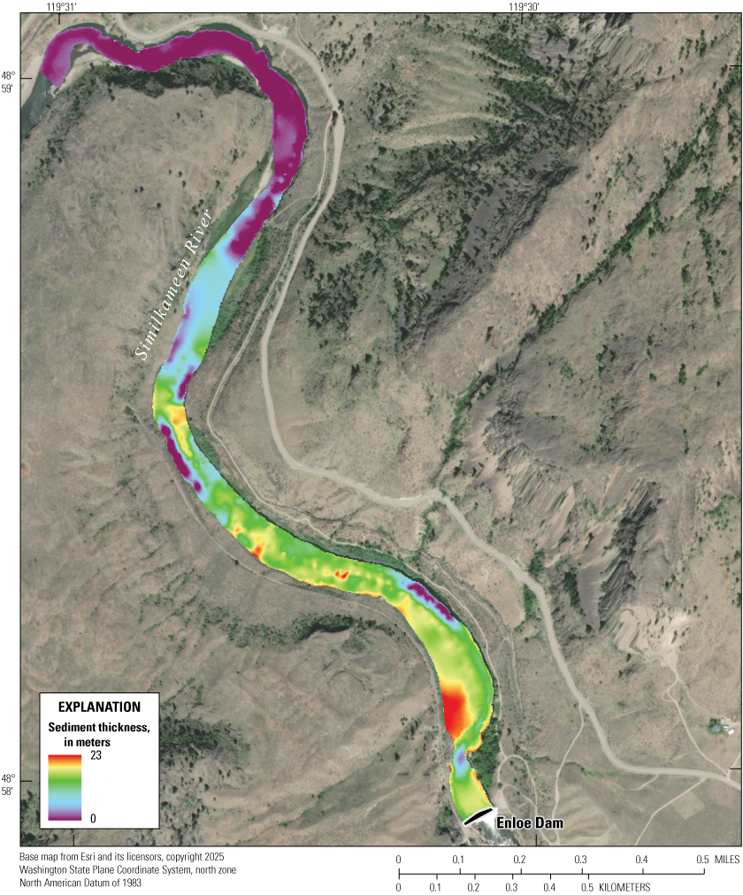 The sediment is thicker in the south part of the Enloe Dam impoundment area and is
thinner in the north part of the impoundment area.