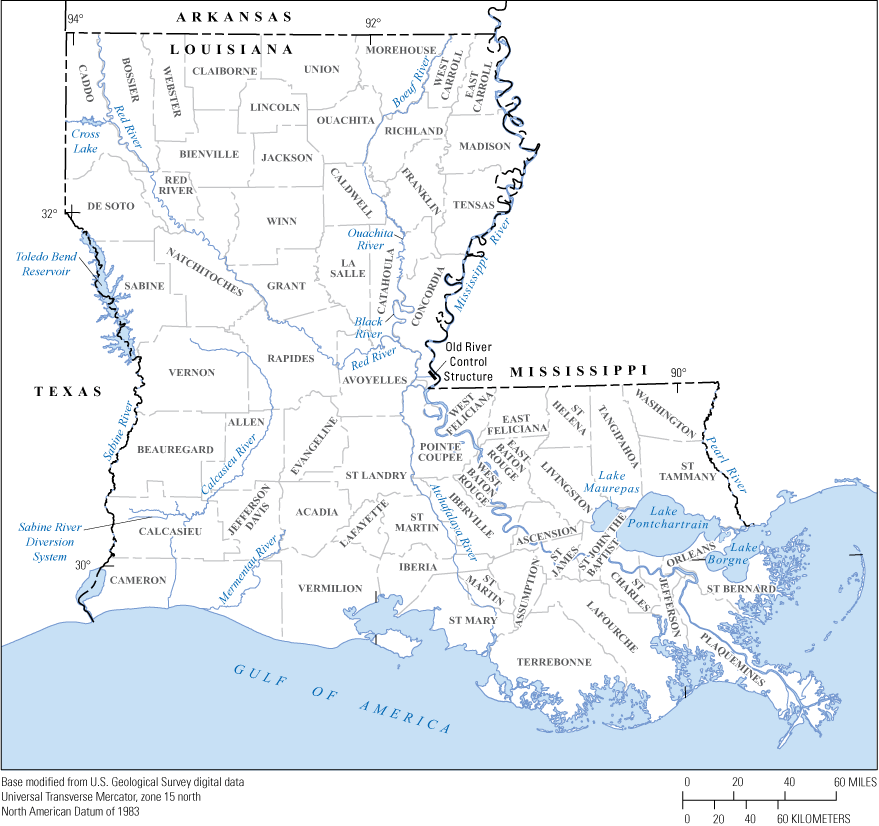 Louisiana consists of 64 parishes.