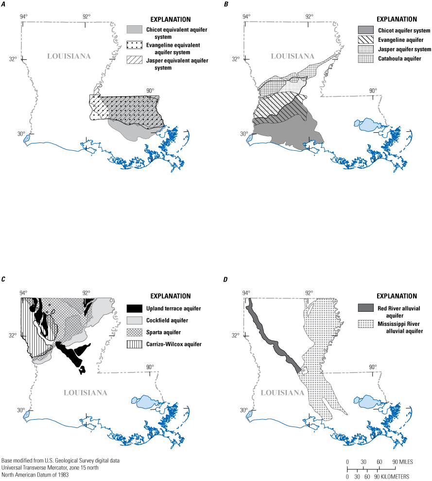 Some areal overlap exists among aquifers in each of the four regions.