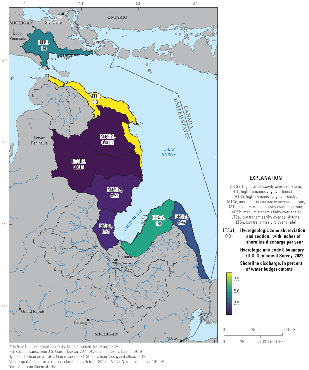 Only 8 zones had a direct shoreline discharge component to the water budget because
                           not all hydrogeologic zones had coastline. Of the zones that do have shorelines, the
                           shoreline discharge component represents less than 9 percent of the total water budget.
                           Zones with longer stretches of coastline tended to have more direct shoreline discharge.