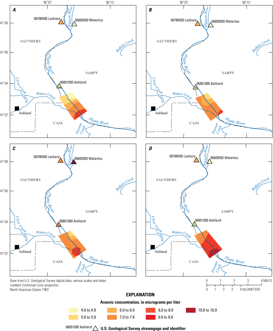 Seasonal groundwater arsenic concentrations near Ashland, Nebr. where higher concentrations
are found to the south.