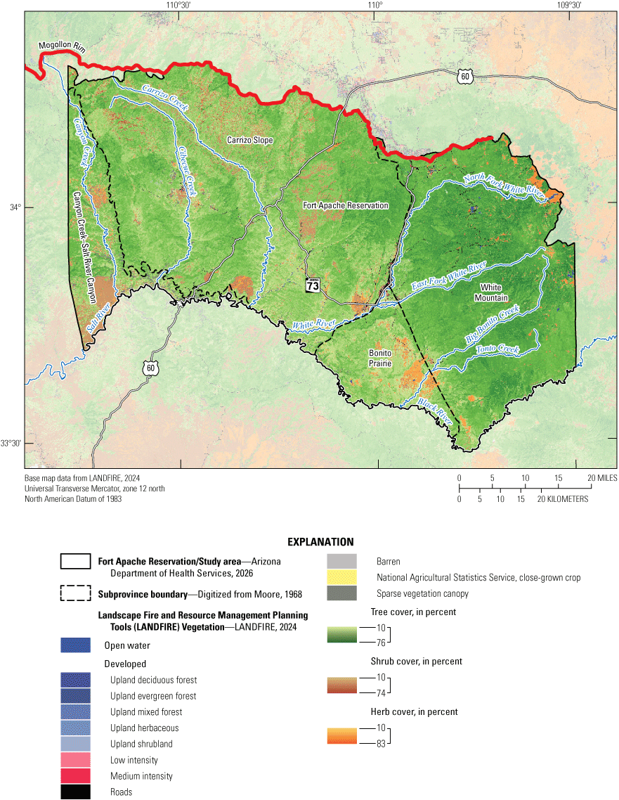 Tree cover is the dominate type of vegetation cover present in different parts of
                           the reservation.