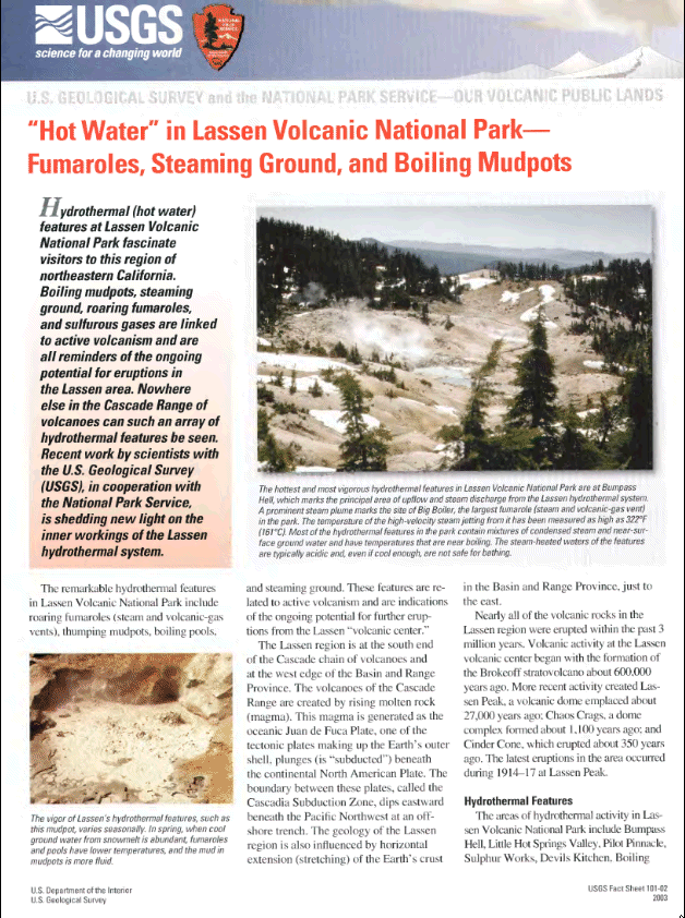 Hot Water” in Lassen Volcanic National Park— Fumaroles, Steaming Ground,  and Boiling Mudpots