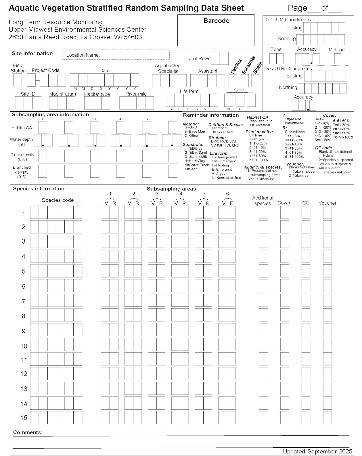 A datasheet for the collection of aquatic plant data, specific to the Mississippi
               River but that could be adapted for other ecosystems.
