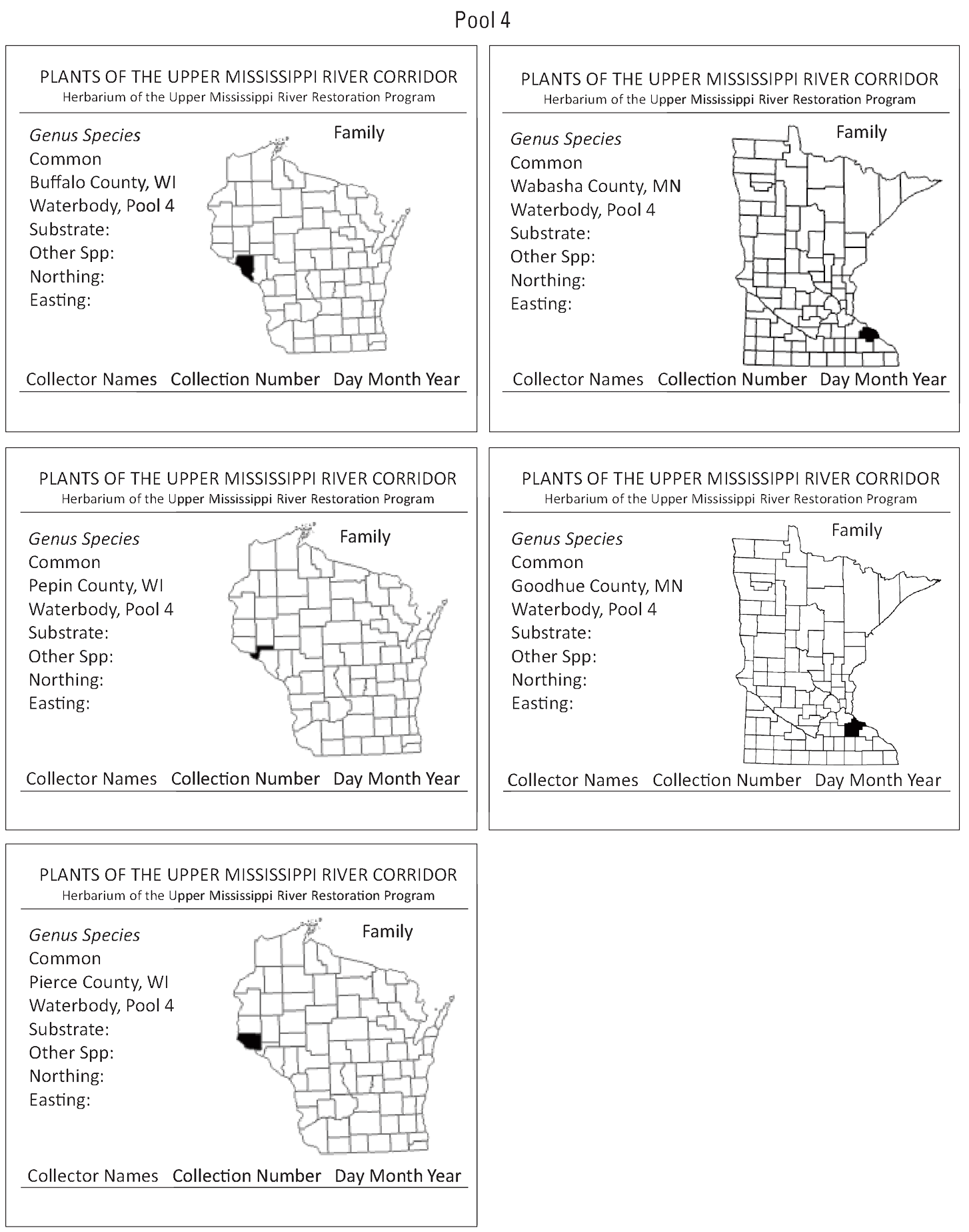 Herbarium labels for plant specimens that are collected in the States of Minnesota,
               Wisconsin and Iowa.