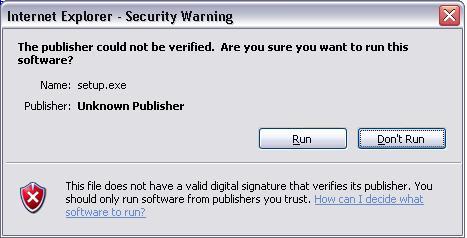 Digital signature security warning
