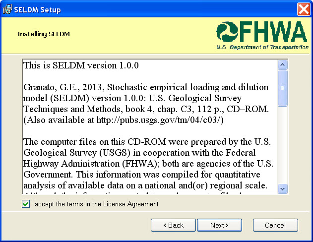 Database installation license screen