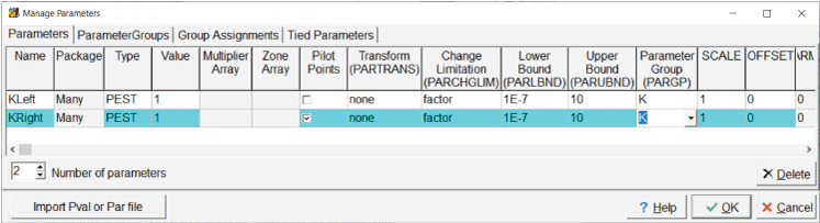 Software window in which two rows contain the parameter-defining fields.