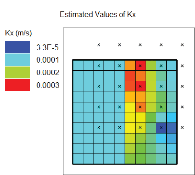 The grid is overlain by a 5-by-5 matrix of equidistantly spaced pilot points.