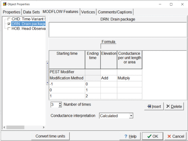 Configuration panel window with fields for time, elevation, and conductance.