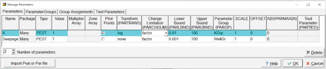 “Parameters” tab is selected.