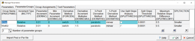 Two rows are shown with 1 column for property name and 16 columns for property variables.