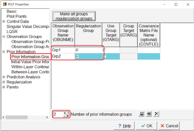 “Prior Information Groups” folder is open in the main directory pane.