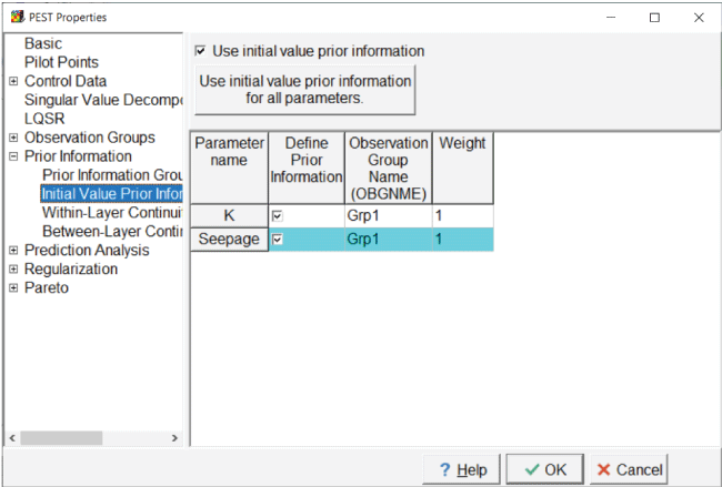 “Initial Value Prior Information” is selected in the main directory pane.