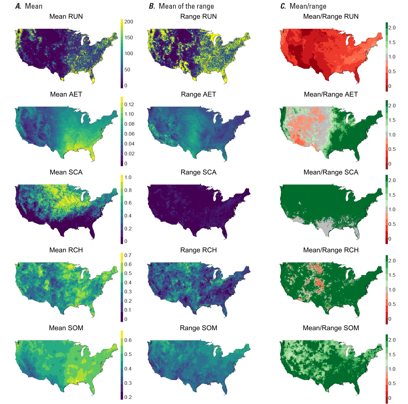 Baseline dataset shown using a color scale on a map of the United States