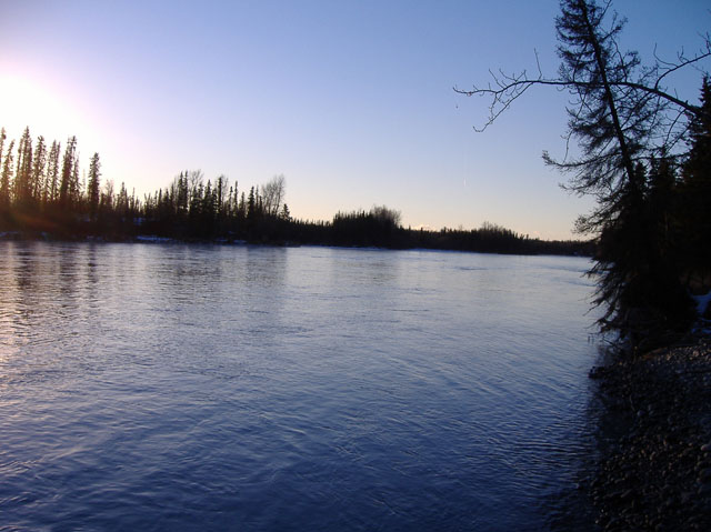 photo of the downstream view on the Kenai River below mouth of Killey River near Sterling