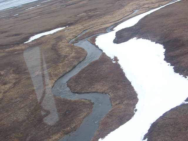 aerial photo of Takikchak River near Newtok