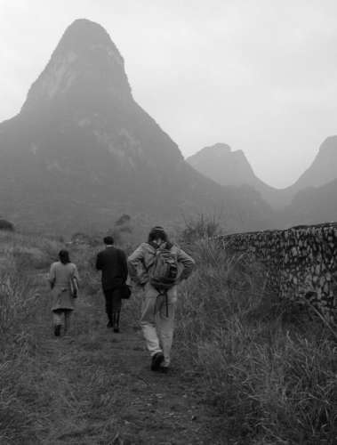 Figure 3. Peak cluster area near Guilin. The experimental site is within the cluster area, and Spring 31 is at the base of the towers, towards the right of the picture. Photo by C. Groves.