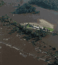 Farm surrounded by flood waters