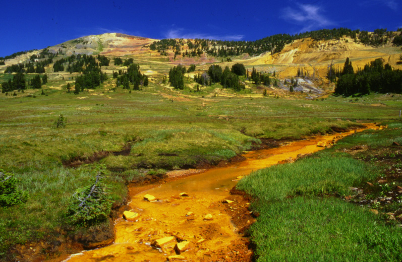 Cover Photograph: 
Headwaters of Daisy Creek in the New World Mining District near Yellowstone National Park, Montana.  
The McLaren Mine is on the right and Fisher Mountain is on the left in the background.  
View is upstream from sampling site 1,340 and shows the upstream, low-gradient part of the study reach.  
Photograph by J.H. Lambing, U.S. Geological Survey.