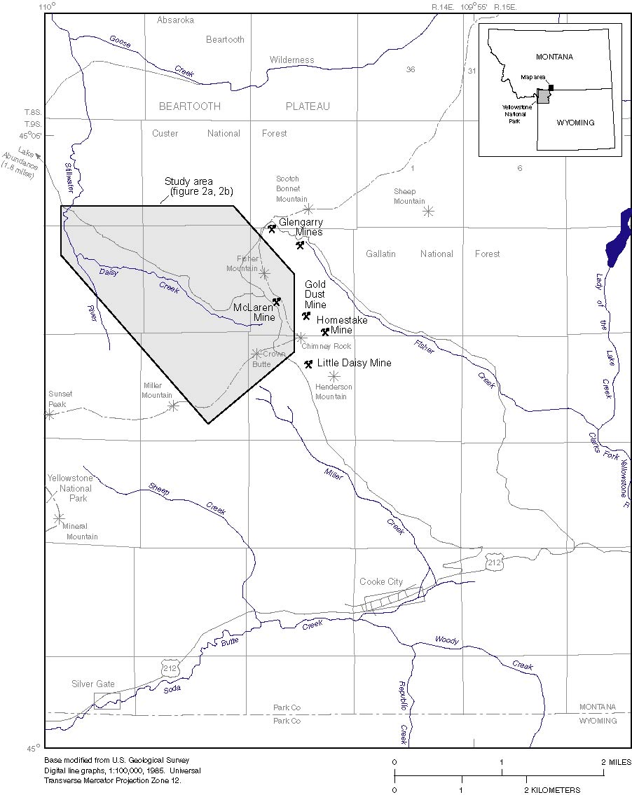 Figure 1.  Location of New World Mining District and study area, Montana.
