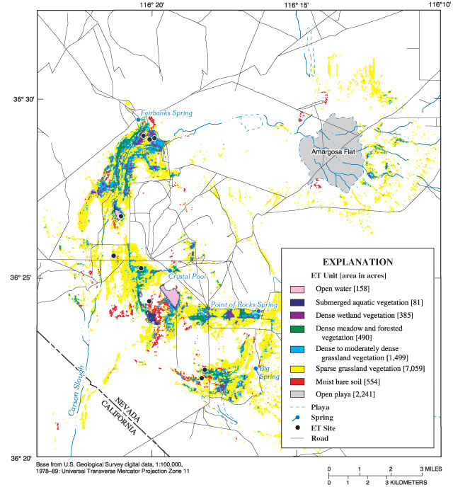 Map showing classification of evapotranspiration units in Ash Meadows, Nevada and California.