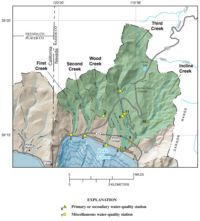 Map showing Incline Village area, Nev., and LTIMP sampling stations.